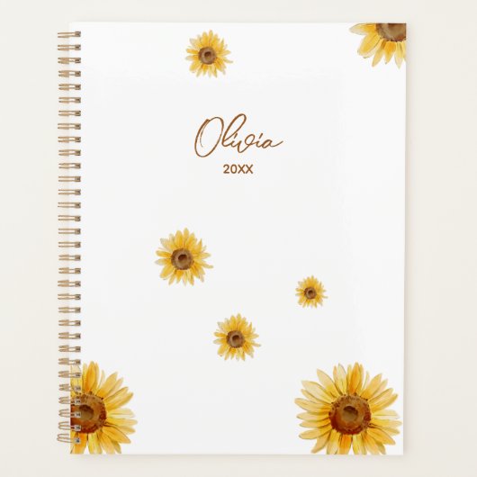 Personalisierte Aquarell-Sonnenblumen Planer (Vorderseite)