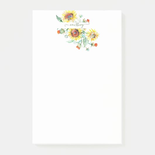 Personalisierte Aquarell-Sonnenblumen Post-it Klebezettel (Vorderseite)