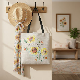 Personalisierte Aquarell-Sonnenblumen    Tasche