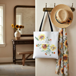 Personalisierte Aquarell-Sonnenblumen    Tasche