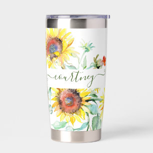 Personalisierte Aquarell-Sonnenblumen    Thermobecher