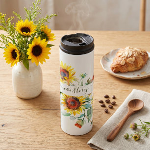 Personalisierte Aquarell-Sonnenblumen Thermosbecher