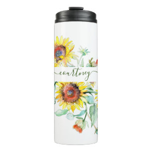 Personalisierte Aquarell-Sonnenblumen    Thermosbecher