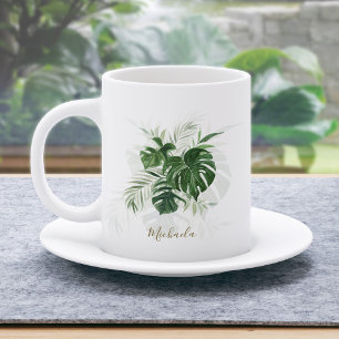 Personalisierte Aquarell-Tropenblätter Kaffeetasse