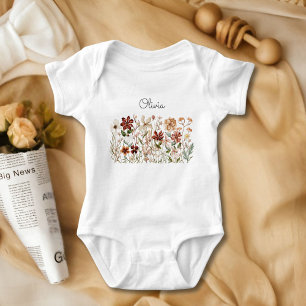 Personalisierte Aquarell-Vintage-Wildblumen-Blumen Baby Strampler