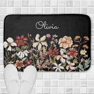 Personalisierte Aquarell-Vintage-Wildblumen-Blumen Badematte
