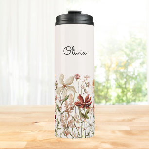 Personalisierte Aquarell-Vintage-Wildblumen-Blumen Thermosbecher