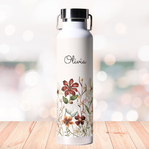 Personalisierte Aquarell-Vintage-Wildblumen-Blumen Trinkflasche