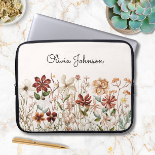 Personalisierte Aquarell-Vintage-Wildblumenwiese Laptopschutzhülle