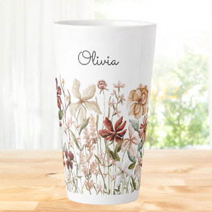 Personalisierte Aquarell-Vintage-Wildblumenwiese Milchtasse