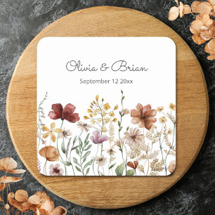 Personalisierte Aquarell-Wildblume Hübsche Blumen Quadratischer Aufkleber