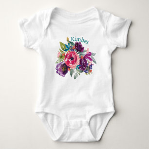 Personalisierte Aquarellblume Baby Strampler
