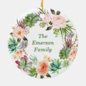 Personalisierte Aquarellblume Keramik Orna Ornament (Hinten)