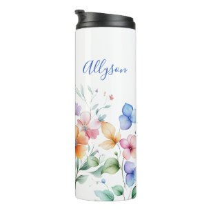 Personalisierte Aquarellblume Thermosbecher
