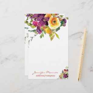 Personalisierte Aquarellblumen in Orange und Lila Briefpapier