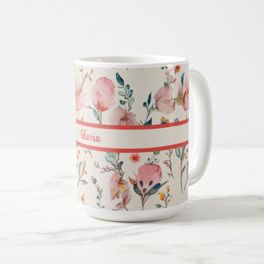 Personalisierte Aquarellblumen Kaffeetasse (VorderseiteRechts)