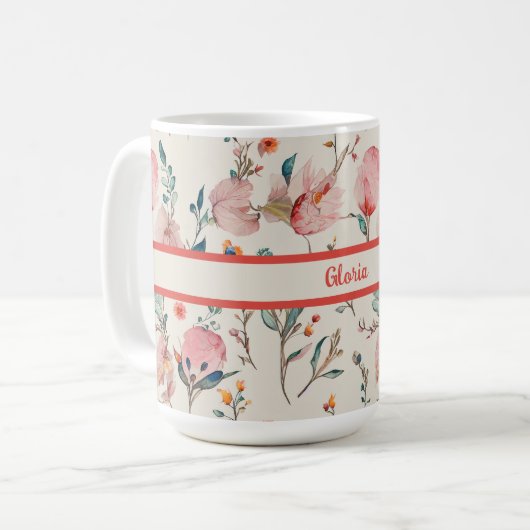 Personalisierte Aquarellblumen Kaffeetasse (Vorderseite Links)