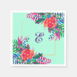 personalisierte Aquarellblüte mit goldfarbenem Ran Serviette