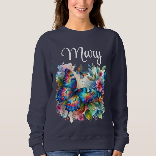 Personalisierte Aquarellbutterfly Blume Sweatshirt (Vorderseite)