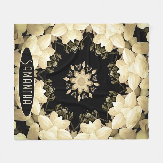 Personalisierte Aquarellcreme und Schwarzer Mandal Fleecedecke (Vorderseite (Horizontal))