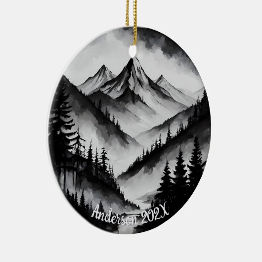 Personalisierte Aquarelle Wasserfarbengebirgslands Keramik Ornament (Rechts)