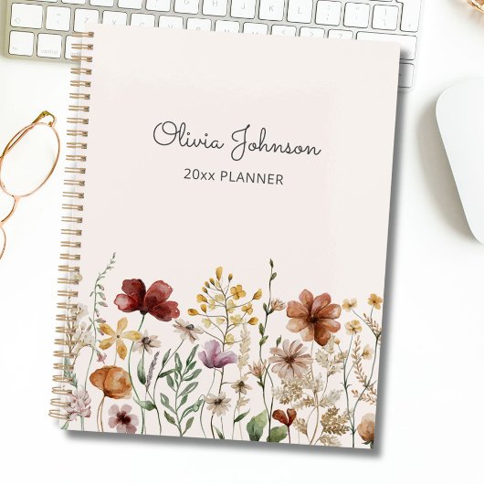 Personalisierte Aquarellfarbe Hübsche Wildblume Bl Planer