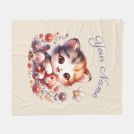 Personalisierte Aquarellfarbe - Kittname Fleecedecke (Vorderseite (Horizontal))
