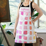 Personalisierte Aquarellfarbe Künstlerrosa Schürze<br><div class="desc">Diese Schürze ist mit einem Muster von Wasserfarben in lila, rosa und gelb dekoriert. Ideal für einen Künstler oder jemanden, der gerne malt. Personalisieren Sie diese Schürze mit Ihrem Namen oder Monogramm. Weil wir unser Kunstwerk erschaffen, werden Sie dieses exakte Design von anderen Designern nicht finden. Original Wasserfarbe © Michele...</div>