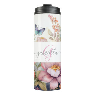 Personalisierte Aquarellfarbe mit Name und Monogra Thermosbecher