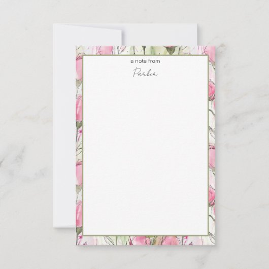 Personalisierte Aquarellfarbe Rosa Rosenknospe Dankeskarte (Vorderseite)