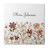 Personalisierte Aquarellfarbe Vintage Wildblume Bl Fliese (Vorderseite)