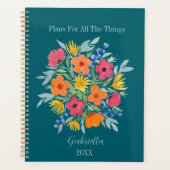 Personalisierte Aquarellfarben-Blume auf Aquamarin Planer (Vorderseite)