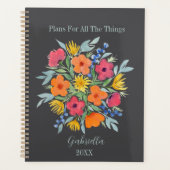 Personalisierte Aquarellfarben-Blume auf Grau Planer (Vorderseite)