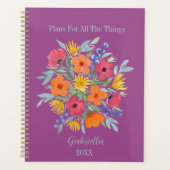 Personalisierte Aquarellfarben-Blume auf Lila Planer (Vorderseite)