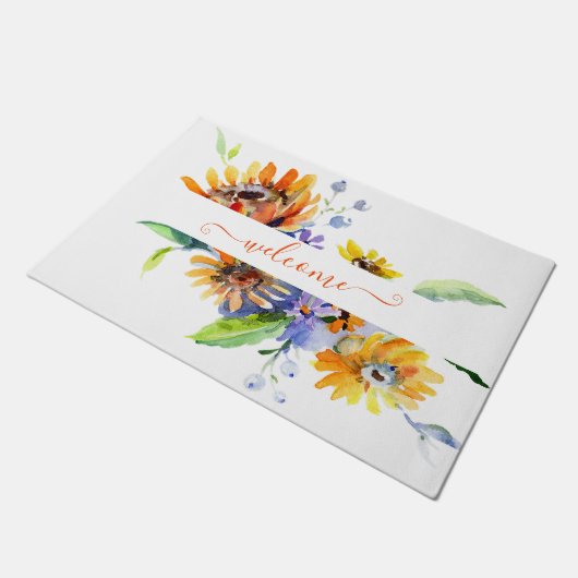 Personalisierte Aquarellfarben Fußmatte (Schrägansicht)