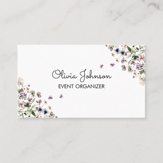 Personalisierte Aquarellfarben Lila Wildblumen Visitenkarte (Vorderseite)