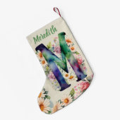 Personalisierte Aquarellfarben-Monogram-Floral-Bou Kleiner Weihnachtsstrumpf (Rückseite (Hängend))