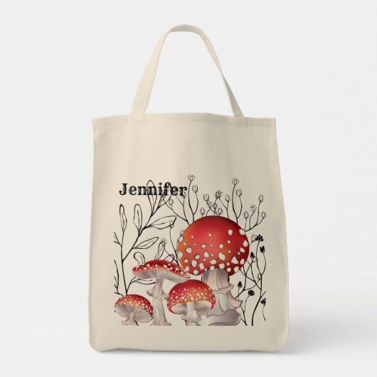 Personalisierte Aquarellfarben-Mushroom-Tasche Tragetasche (Rückseite)