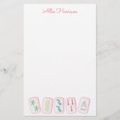 Personalisierte Aquarellfarben Pink & Green Mahjon Briefpapier (Vorderseite)