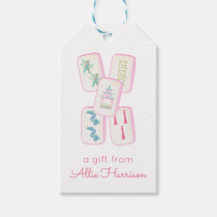 Personalisierte Aquarellfarben Pink & Green Mahjon Geschenkanhänger