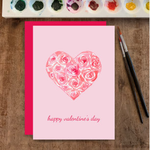 Personalisierte Aquarellfarben Rose Herzens Valent Feiertagskarte