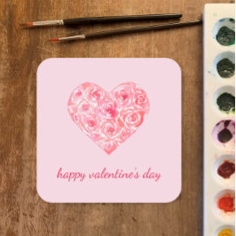 Personalisierte Aquarellfarben Rose Herzens Valent Quadratischer Aufkleber