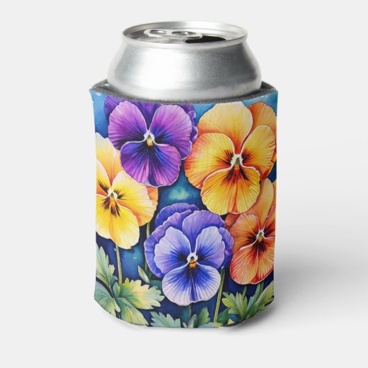 Personalisierte Aquarellfarben-Stiefmütterchen kön Dosenkühler (Kanne Rückseite)