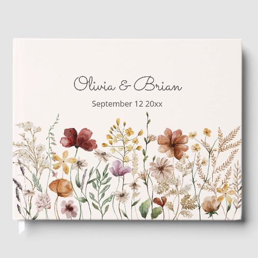 Personalisierte Aquarellfarben Wildblume Hübsch Gästebuch (Vorderseite)