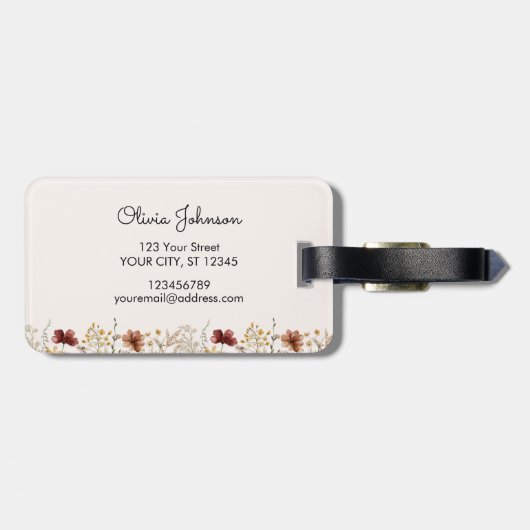 Personalisierte Aquarellfarben Wildblume Hübsch Gepäckanhänger (Rückseite horizontal)