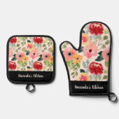 Personalisierte Aquarellfarben-Wildblumen Boho Sty Ofenhandschuh & Topflappen-Set (Vorderseite)
