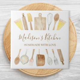 Personalisierte Aquarellküche Kochutensilien Fliese