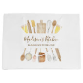 Personalisierte Aquarellküche Kochutensilien Große Geschenktüte (Vorderseite)