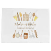 Personalisierte Aquarellküche Kochutensilien Große Geschenktüte (Rückseite)