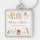 Personalisierte Aquarellküche Kochutensilien Schlüsselanhänger (Vorne)